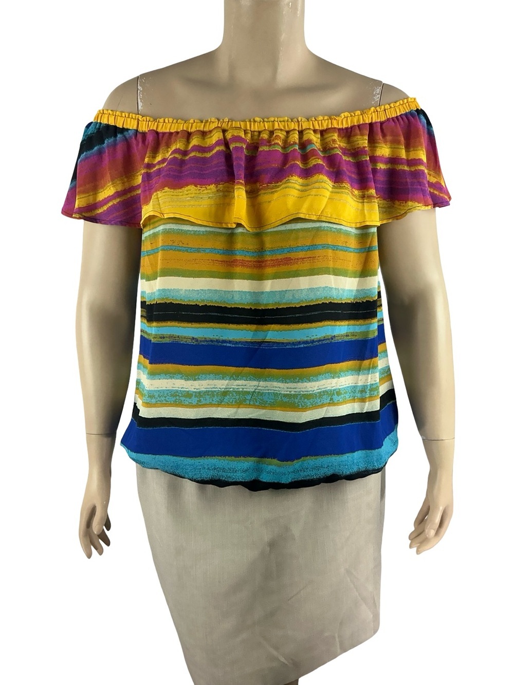 New York & Company Multicolor Ruffle Blouse Vacation Boho Size XXL Striped